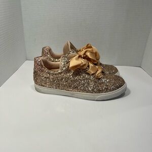 Glittering Gold Women's Sneakers with Ribbon